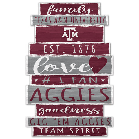 Texas A&M Aggies Sign 11x17 Wood Family Word-0