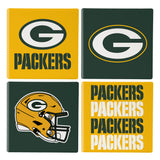 Green Bay Packers Coaster Set 4 Piece with Wood Caddy-1