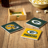 Green Bay Packers Coaster Set 4 Piece with Wood Caddy-2