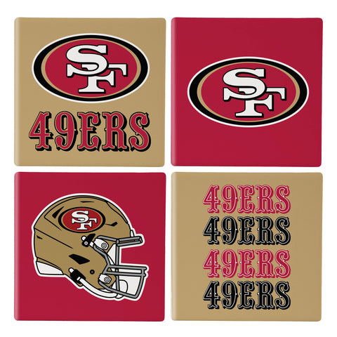San Francisco 49ers Coaster Set 4 Piece with Wood Caddy-0