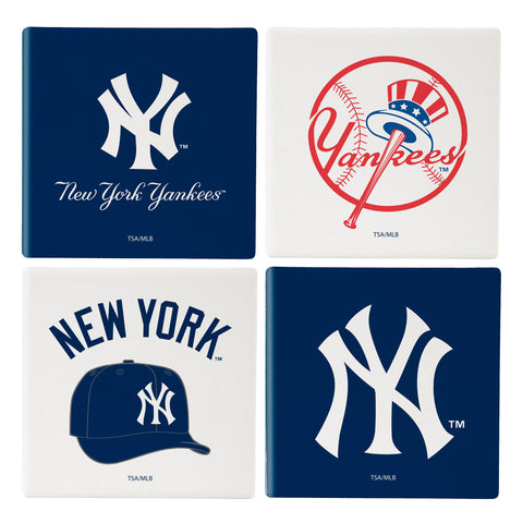 New York Yankees Coaster Set 4 Piece with Wood Caddy-0