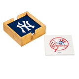New York Yankees Coaster Set 4 Piece with Wood Caddy-1