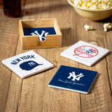 New York Yankees Coaster Set 4 Piece with Wood Caddy-2