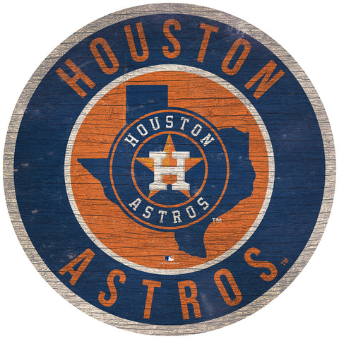 Houston Astros Sign Wood 12 Inch Round State Design-0
