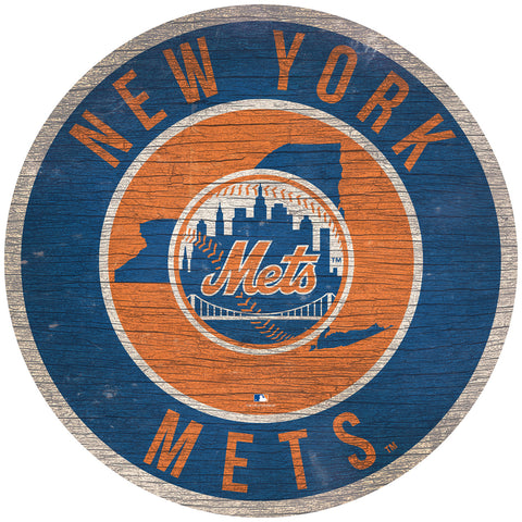 New York Mets Sign Wood 12 Inch Round State Design-0