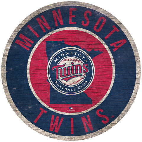 Minnesota Twins Sign Wood 12 Inch Round State Design - Team Fan Cave