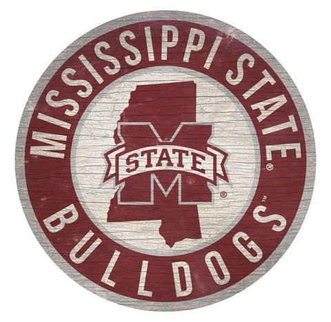 Mississippi State Bulldogs Sign Wood 12 Inch Round State Design - Special Order - Team Fan Cave