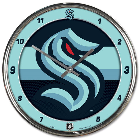 Seattle Kraken Clock Round Wall Style Chrome-0