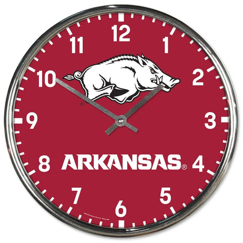 Arkansas Razorbacks Clock Round Wall Style Chrome Periodic Restock-0