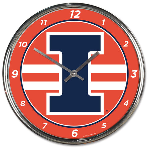 Illinois Fighting Illini Clock Round Wall Style Chrome Periodic Restock-0