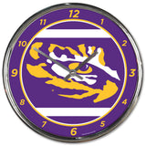 LSU Tigers Clock Round Wall Style Chrome Periodic Restock-0