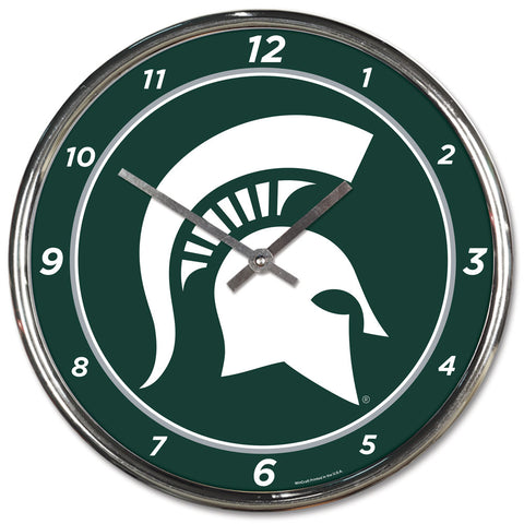Michigan State Spartans Round Chrome Wall Clock Periodic Restock-0