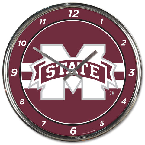 Mississippi State Bulldogs Clock Round Wall Style Chrome Periodic Restock-0