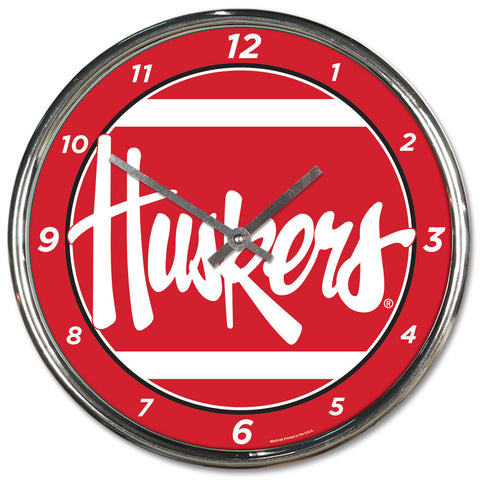 Nebraska Cornhuskers Round Chrome Wall Clock Periodic Restock-0