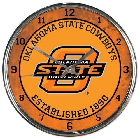 Oklahoma State Cowboys Clock Round Wall Style Chrome Periodic Restock-0