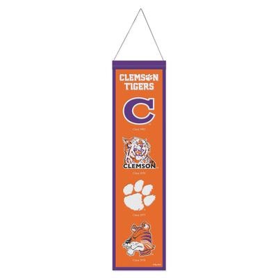 Clemson Tigers Banner Wool 8x32 Heritage Evolution Design - Special Order-0