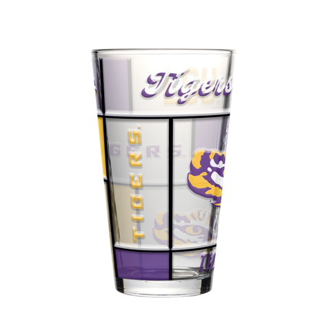 LSU Tigers Pint Glass 16oz Quilted Stained Boxed-0