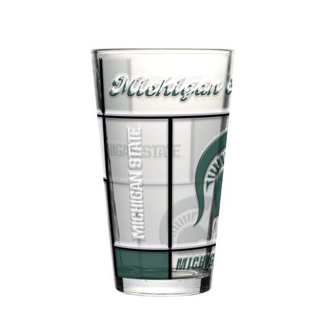 Michigan State Spartans Pint Glass 16oz Quilted Stained Boxed-0