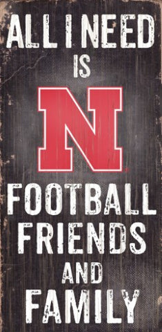 Nebraska Cornhuskers Sign Wood 6x12 Football Friends and Family Design Black-0