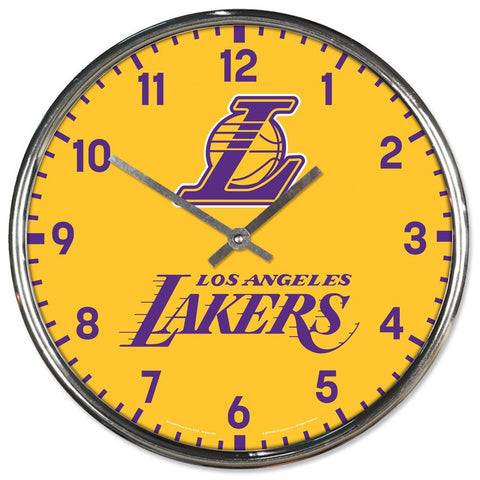 Los Angeles Lakers Clock Round Wall Style Chrome Periodic Restock-0