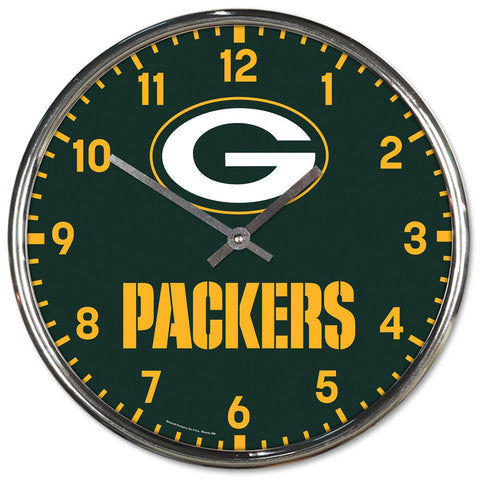 Green Bay Packers Round Chrome Wall Clock Periodic Restock-0
