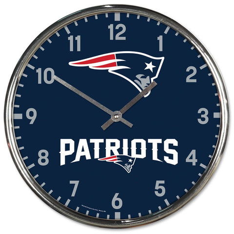New England Patriots Round Chrome Wall Clock Periodic Restock-0