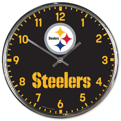 Pittsburgh Steelers Round Chrome Wall Clock Periodic Restock-0