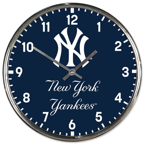 New York Yankees Round Chrome Wall Clock Periodic Restock-0