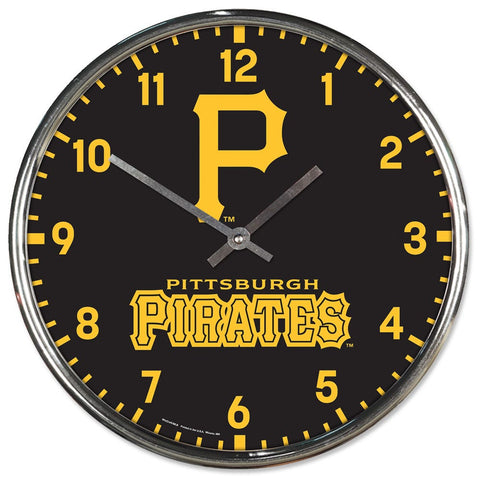 Pittsburgh Pirates Clock Round Wall Style Chrome Periodic Restock-0