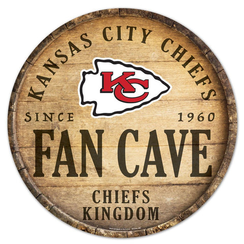 Kansas City Chiefs Sign Wood 14 Inch Round Barrel Top Design-0