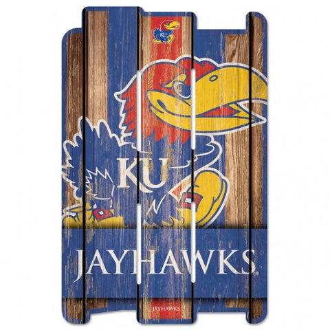 Kansas Jayhawks Sign 11x17 Wood Fence Style - Special Order-0