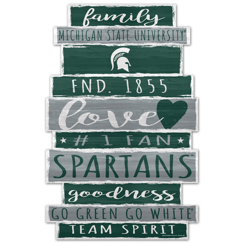 Michigan State Spartans Sign 11x17 Wood Family Word-0