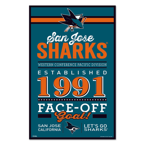 San Jose Sharks Sign 11x17 Wood Established Design-0