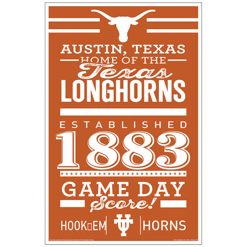 Texas Longhorns Sign 11x17 Wood Established Design-0