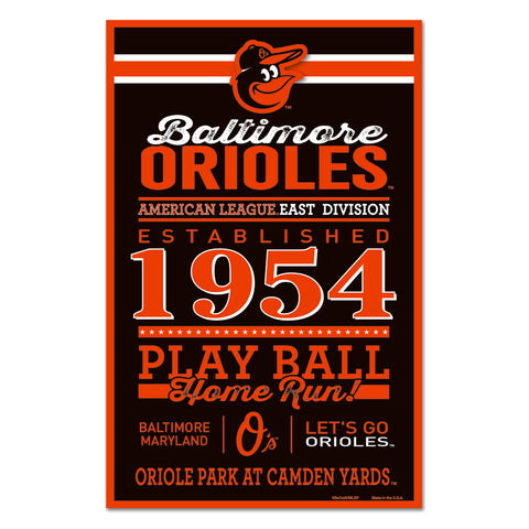Baltimore Orioles Sign 11x17 Wood Established Design-0