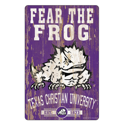 TCU Horned Frogs Sign 11x17 Wood Slogan Design-0