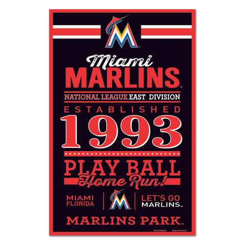 Miami Marlins Sign 11x17 Wood Established Design-0