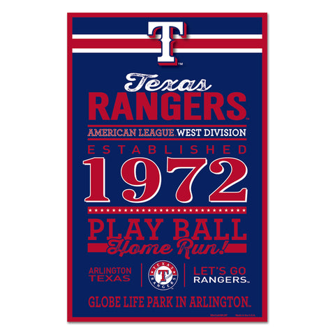 Texas Rangers Sign 11x17 Wood Established Design-0