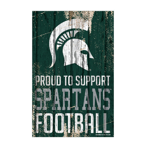 Michigan State Spartans Sign 11x17 Wood Proud to Support Design-0