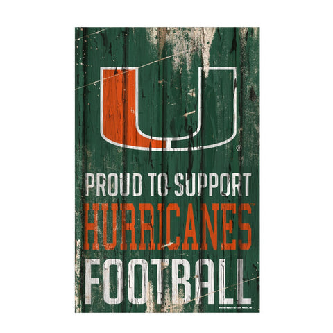Miami Hurricanes Sign 11x17 Wood Proud to Support Design-0