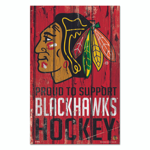 Chicago Blackhawks Sign 11x17 Wood Proud to Support Design-0