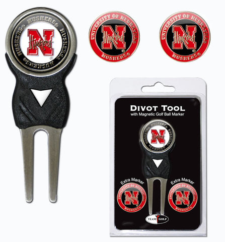 Nebraska Cornhuskers Golf Divot Tool with 3 Markers-0