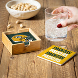 Green Bay Packers Coaster Set 4 Piece with Wood Caddy-3