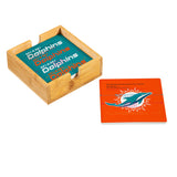 Miami Dolphins Coaster Set 4 Piece with Wood Caddy-1