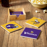 Minnesota Vikings Coaster Set 4 Piece with Wood Caddy-1
