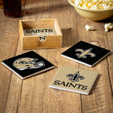 New Orleans Saints Coaster Set 4 Piece with Wood Caddy-2