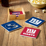 New York Giants Coaster Set 4 Piece with Wood Caddy-2