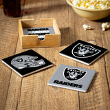 Las Vegas Raiders Coaster Set 4 Piece with Wood Caddy-0