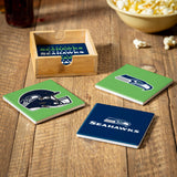 Seattle Seahawks Coaster Set 4 Piece with Wood Caddy-0