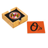 Baltimore Orioles Coaster Set 4 Piece with Wood Caddy-2